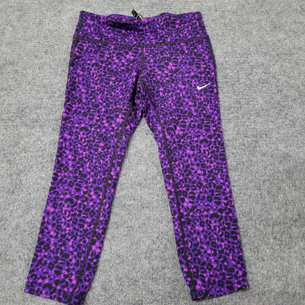 Nike Leggings Womens Size S Purple Leopard Print Dri-Fit Cropped Athletic Run